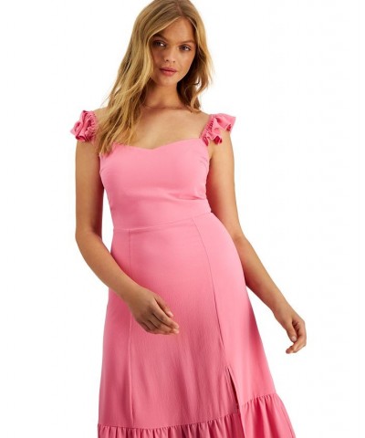 Women's Ruffled Side Front Slit Midi Dress Flamingo $21.33 Dresses