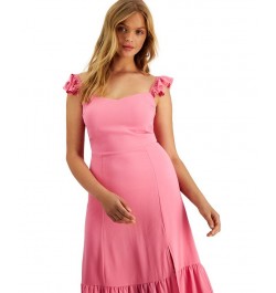 Women's Ruffled Side Front Slit Midi Dress Flamingo $21.33 Dresses