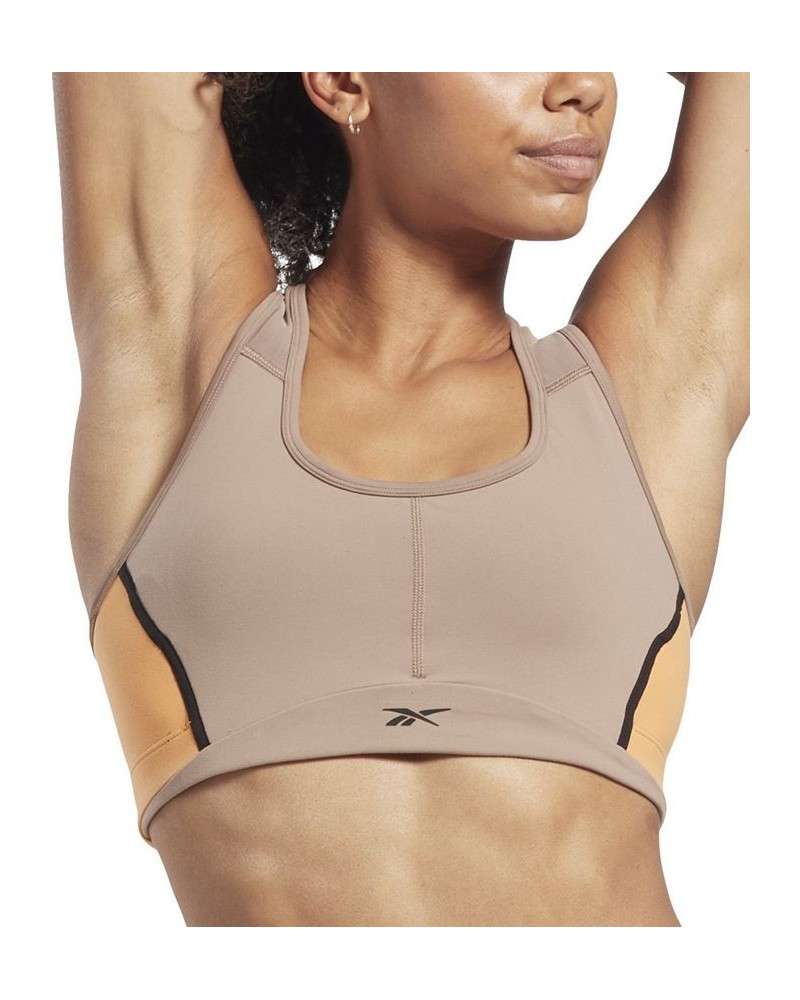 Women's Lux Racer Medium Impact Colorblocked Bra Tan/Beige $24.50 Bras