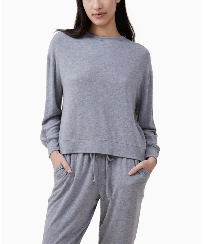 Women's Super Soft Long Sleeve Crew Neck Top Silver $28.99 Sweatshirts