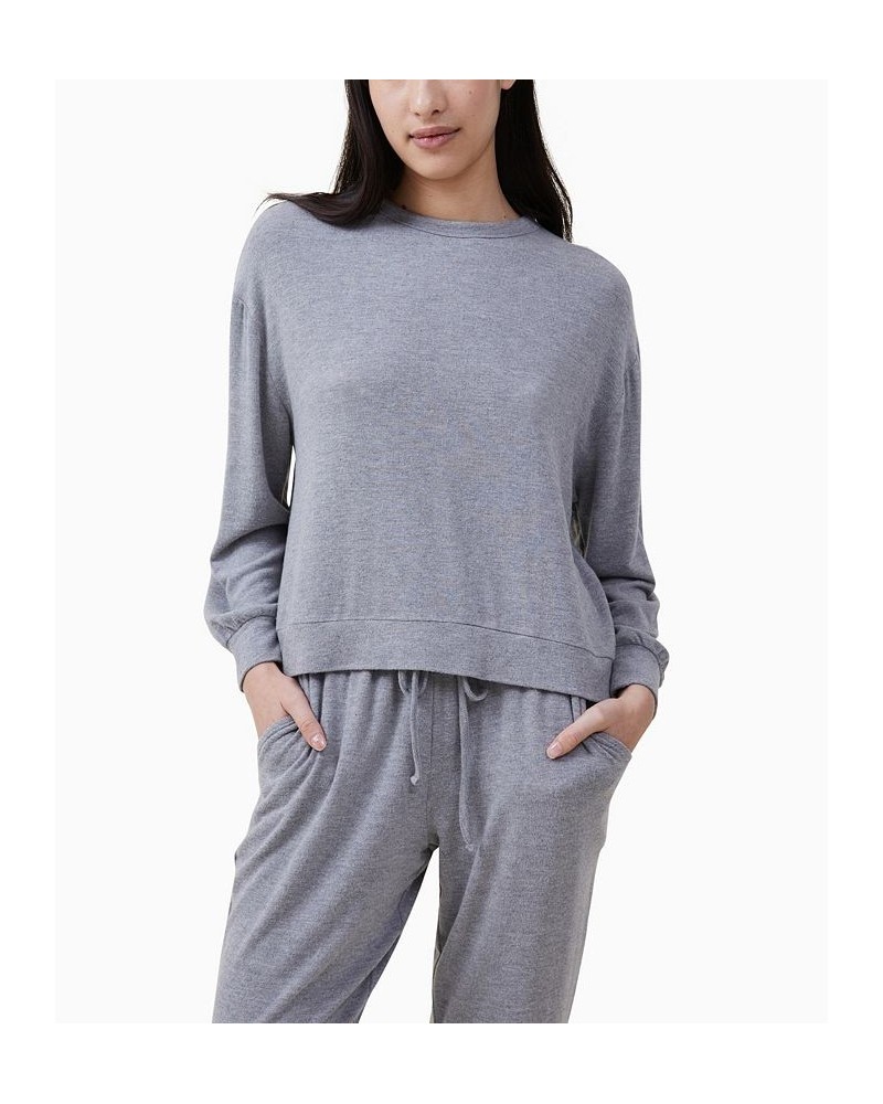 Women's Super Soft Long Sleeve Crew Neck Top Silver $28.99 Sweatshirts