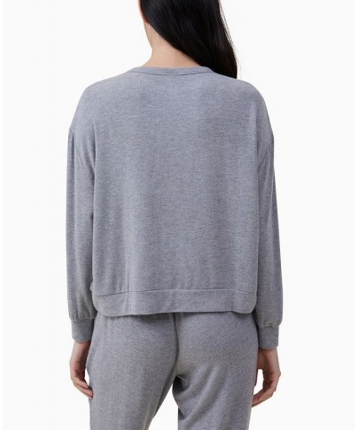 Women's Super Soft Long Sleeve Crew Neck Top Silver $28.99 Sweatshirts