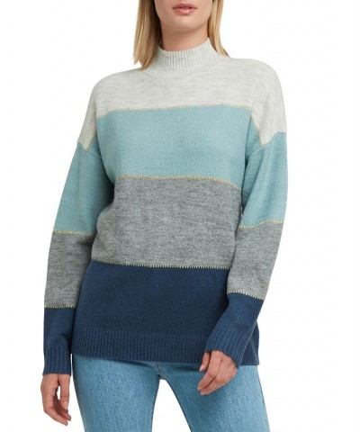 Women's Colorblocked Mock-Neck Long Sleeve Sweater Smokey Blue Combo $35.26 Sweaters