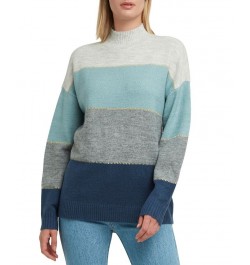 Women's Colorblocked Mock-Neck Long Sleeve Sweater Smokey Blue Combo $35.26 Sweaters