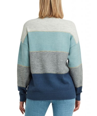 Women's Colorblocked Mock-Neck Long Sleeve Sweater Smokey Blue Combo $35.26 Sweaters