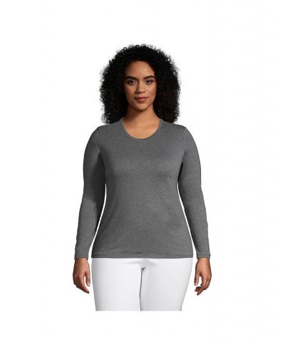 Women's Plus Size Relaxed Supima Cotton Long Sleeve Crewneck T-Shirt Gray $27.47 Tops
