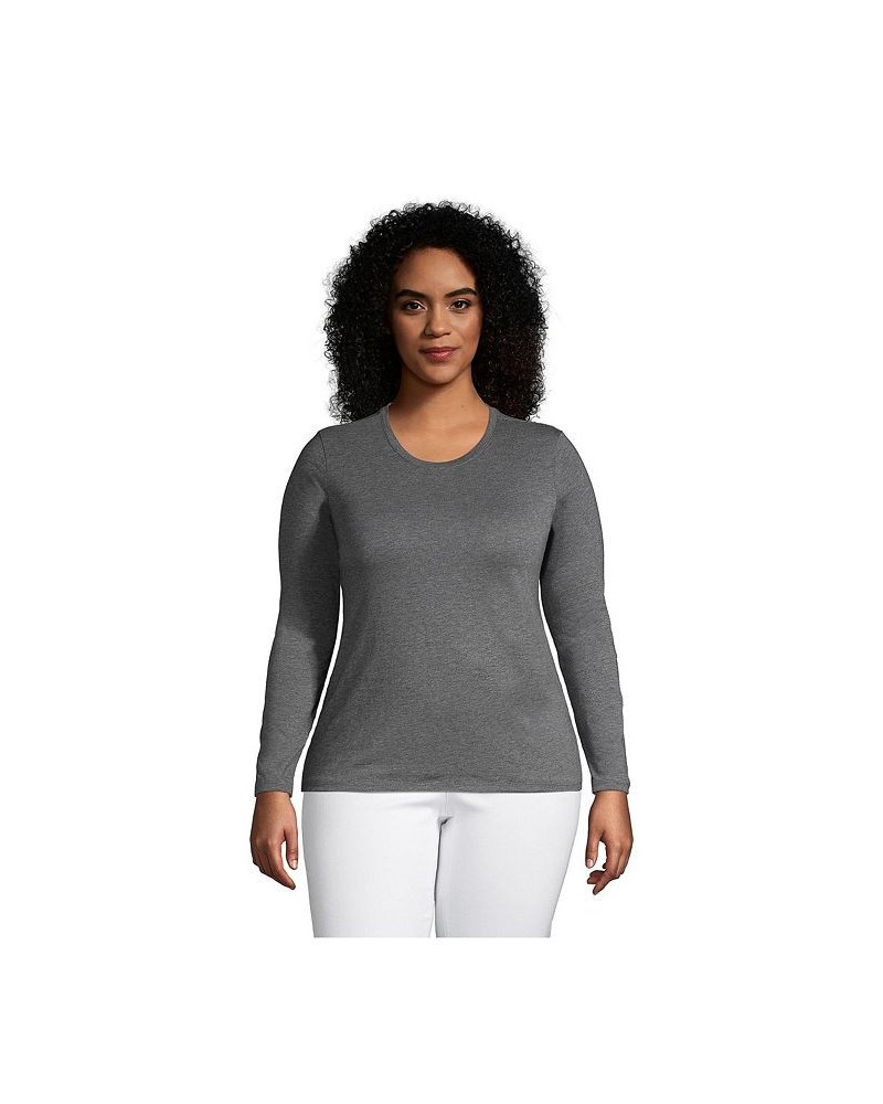 Women's Plus Size Relaxed Supima Cotton Long Sleeve Crewneck T-Shirt Gray $27.47 Tops