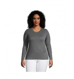 Women's Plus Size Relaxed Supima Cotton Long Sleeve Crewneck T-Shirt Gray $27.47 Tops