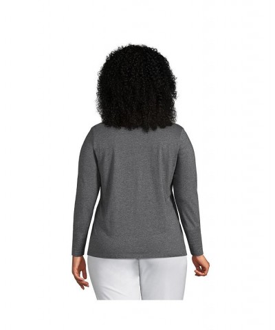 Women's Plus Size Relaxed Supima Cotton Long Sleeve Crewneck T-Shirt Gray $27.47 Tops