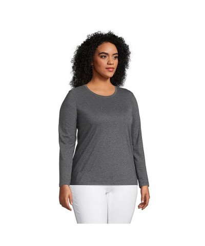 Women's Plus Size Relaxed Supima Cotton Long Sleeve Crewneck T-Shirt Gray $27.47 Tops