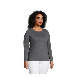 Women's Plus Size Relaxed Supima Cotton Long Sleeve Crewneck T-Shirt Gray $27.47 Tops