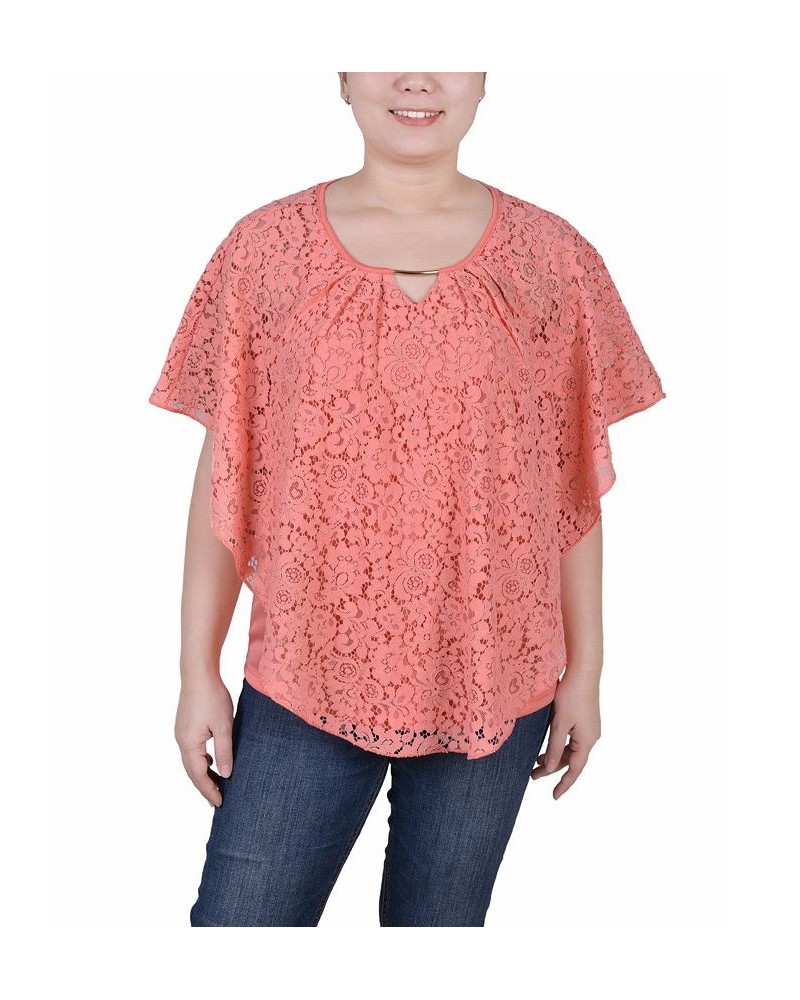 Petite Lace Poncho Top with Matching Tank Pink $13.80 Tops