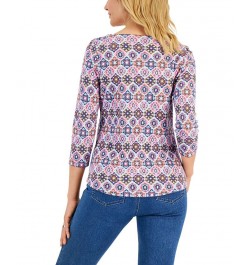 Petite Cotton Marleen Tile-Print 3/4-Sleeve T-Shirt Basic Pink Combo $12.00 Tops