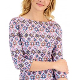 Petite Cotton Marleen Tile-Print 3/4-Sleeve T-Shirt Basic Pink Combo $12.00 Tops