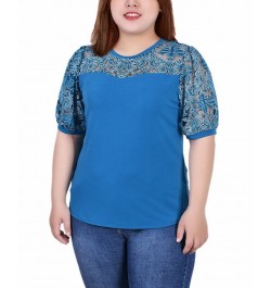 Plus Size Puff Lace-Sleeve Top Blue $14.08 Tops