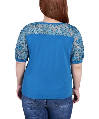 Plus Size Puff Lace-Sleeve Top Blue $14.08 Tops