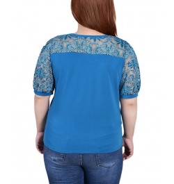 Plus Size Puff Lace-Sleeve Top Blue $14.08 Tops