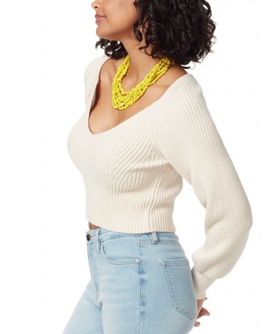 Women's Karisa Ribbed Scoop-Neck Sweater White $37.48 Sweaters