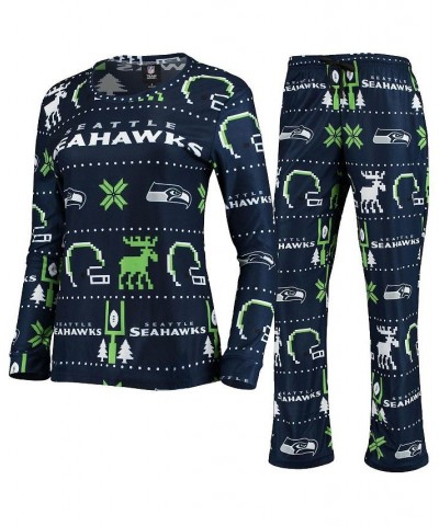 Women's College Navy Seattle Seahawks Ugly Pajamas Set Navy $32.20 Pajama