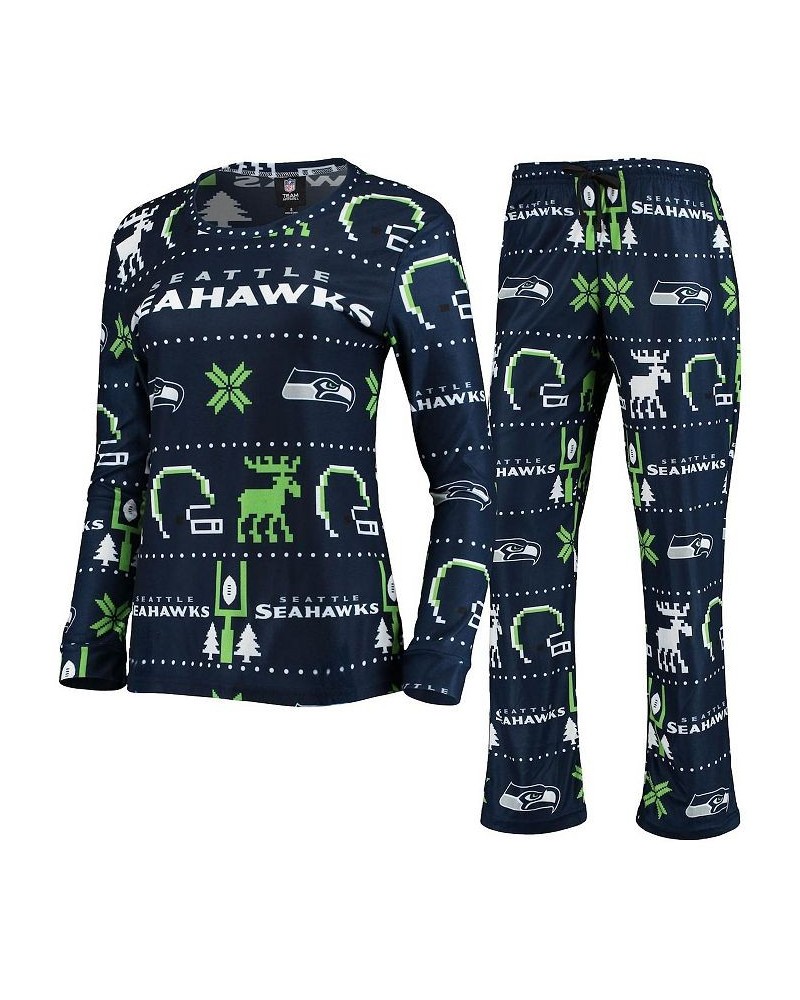 Women's College Navy Seattle Seahawks Ugly Pajamas Set Navy $32.20 Pajama