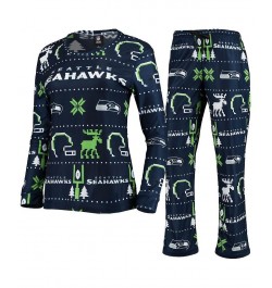 Women's College Navy Seattle Seahawks Ugly Pajamas Set Navy $32.20 Pajama