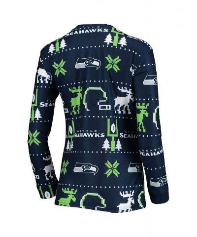 Women's College Navy Seattle Seahawks Ugly Pajamas Set Navy $32.20 Pajama