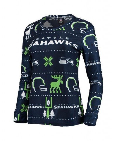 Women's College Navy Seattle Seahawks Ugly Pajamas Set Navy $32.20 Pajama