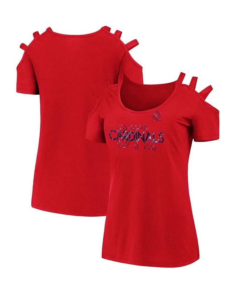 Women's Red St. Louis Cardinals Three Strap Open Shoulder T-shirt Red $19.35 Tops