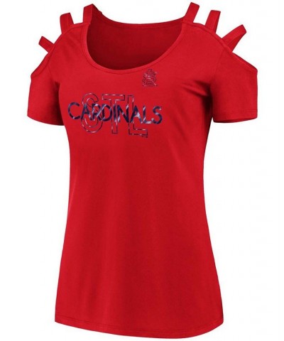 Women's Red St. Louis Cardinals Three Strap Open Shoulder T-shirt Red $19.35 Tops