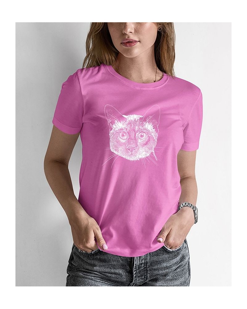 Women's Word Art Siamese Cat T-shirt Pink $18.89 Tops