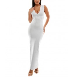 Bandage-Textured V-Neck Evening Gown Ivory/Cream $61.16 Dresses