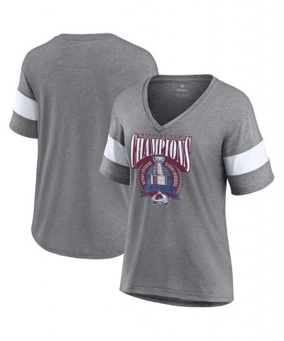 Women's Colorado Avalanche 2022 Stanley Cup Champions Banner V-Neck Triblend T-shirt Heathered Gray $22.87 Tops