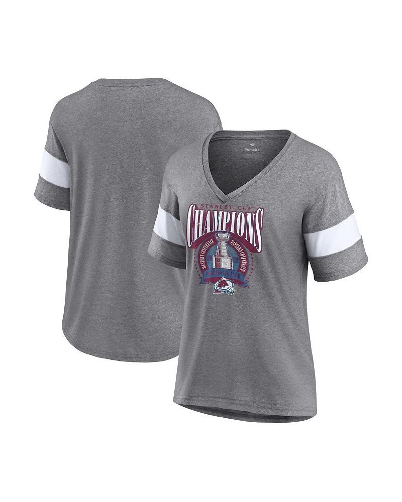 Women's Colorado Avalanche 2022 Stanley Cup Champions Banner V-Neck Triblend T-shirt Heathered Gray $22.87 Tops