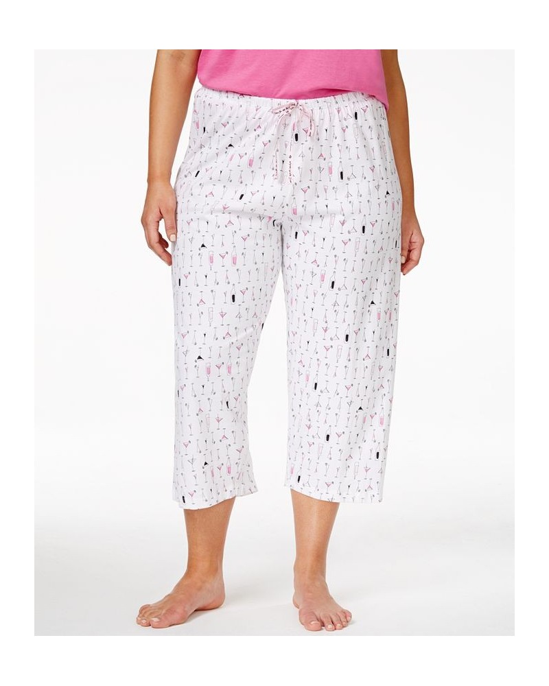 Womens Plus Size Sleepwell Printed Knit Capri Pajama Pant made with Temperature Regulating Technology White $17.34 Sleepwear