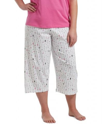 Womens Plus Size Sleepwell Printed Knit Capri Pajama Pant made with Temperature Regulating Technology White $17.34 Sleepwear