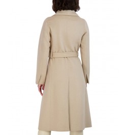 Women's Faux-Leather-Trim Belted Wrap Coat Tan/Beige $91.20 Coats