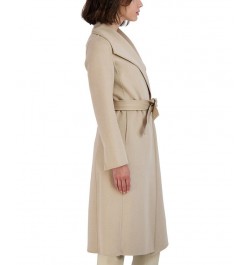 Women's Faux-Leather-Trim Belted Wrap Coat Tan/Beige $91.20 Coats