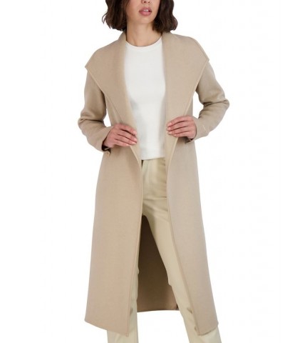 Women's Faux-Leather-Trim Belted Wrap Coat Tan/Beige $91.20 Coats