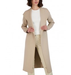 Women's Faux-Leather-Trim Belted Wrap Coat Tan/Beige $91.20 Coats