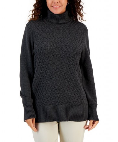 Women's Cable-Knit Turtleneck Cotton Sweater Gray $9.63 Sweaters