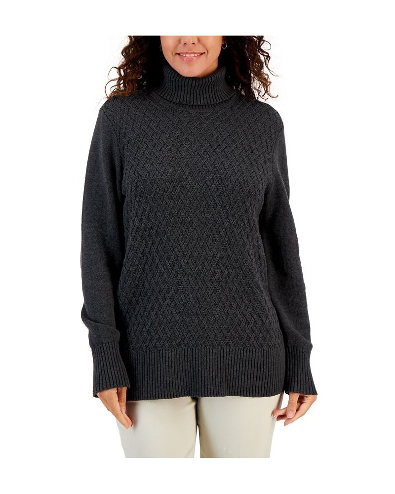 Women's Cable-Knit Turtleneck Cotton Sweater Gray $9.63 Sweaters