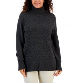 Women's Cable-Knit Turtleneck Cotton Sweater Gray $9.63 Sweaters