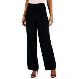 Women's Crepe De Chine High-Rise Wide-Leg Pants With Pleats Black $34.21 Pants