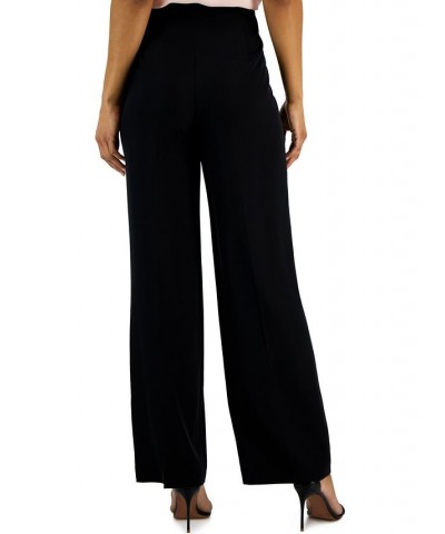 Women's Crepe De Chine High-Rise Wide-Leg Pants With Pleats Black $34.21 Pants