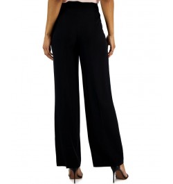 Women's Crepe De Chine High-Rise Wide-Leg Pants With Pleats Black $34.21 Pants