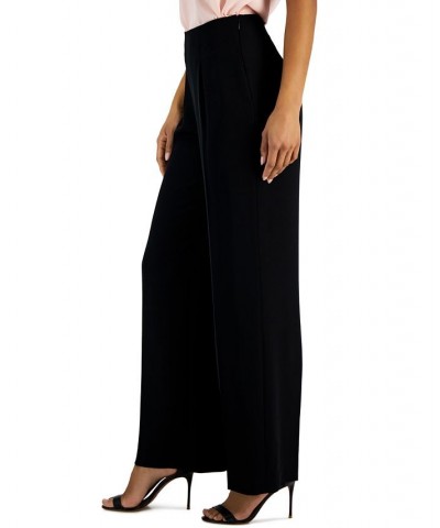 Women's Crepe De Chine High-Rise Wide-Leg Pants With Pleats Black $34.21 Pants