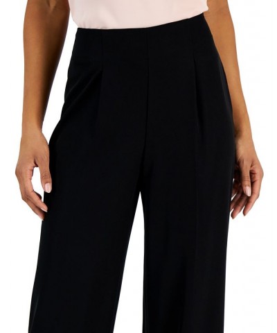 Women's Crepe De Chine High-Rise Wide-Leg Pants With Pleats Black $34.21 Pants