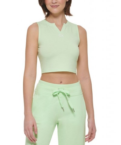 Women's Logo-Print Split-Neck Cropped Tank Lime Mint $9.90 Tops