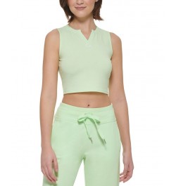 Women's Logo-Print Split-Neck Cropped Tank Lime Mint $9.90 Tops