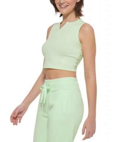 Women's Logo-Print Split-Neck Cropped Tank Lime Mint $9.90 Tops